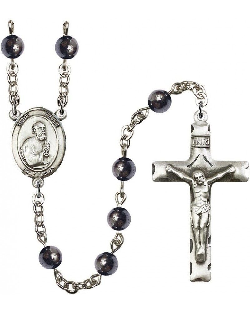 St. Peter The Apostle Silver-Plated Rosary - Every Birth Month Color and More Hematite, 6mm Beads $74.47 Necklaces