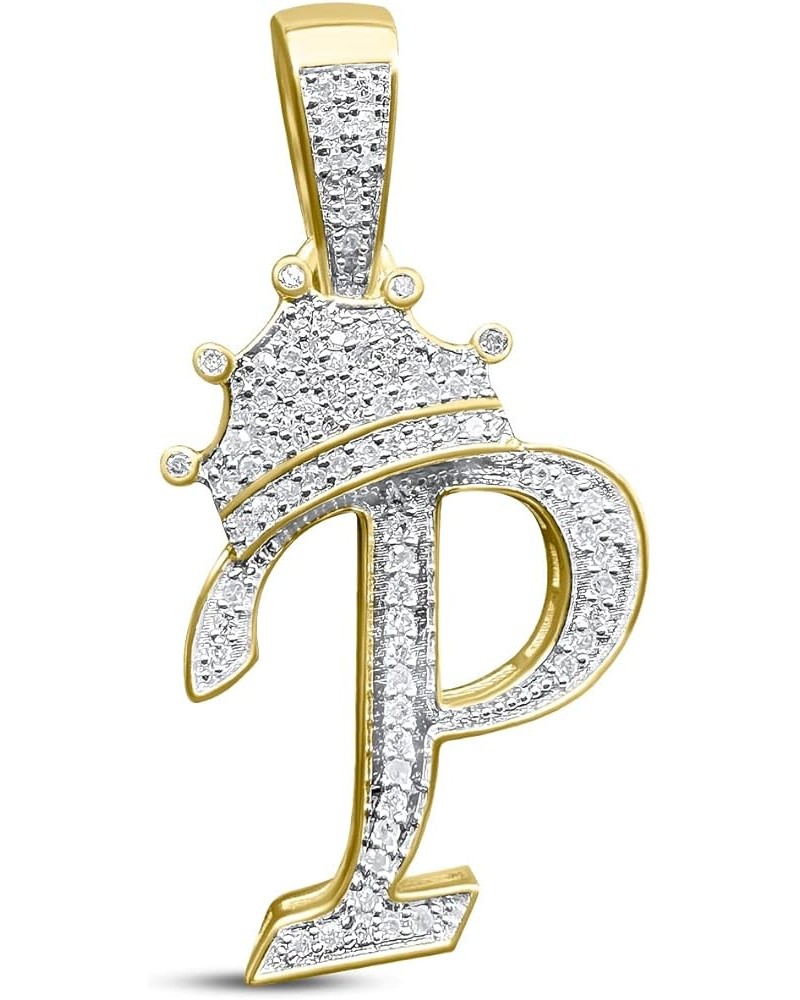 Real Authentic 10k Solid Yellow Gold Genuine Tested Diamond Crown 3D Initial Pendant Letter Alphabet Charm Necklace, Free Ste...