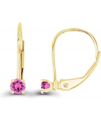 14k Gold Solid Hypoallergenic 3mm Round Genuine Birthstone Natural Gemstone Leverback Earrings Created Pink Sapphire Yellow G...