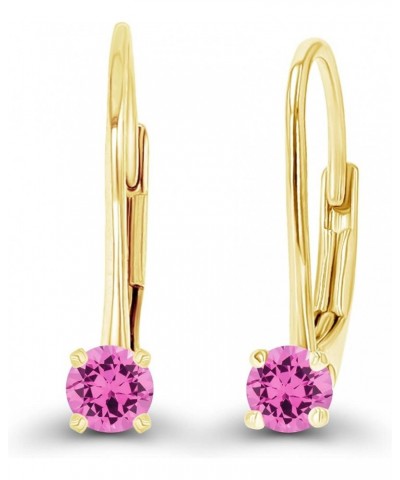 14k Gold Solid Hypoallergenic 3mm Round Genuine Birthstone Natural Gemstone Leverback Earrings Created Pink Sapphire Yellow G...