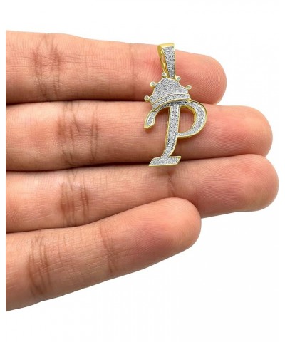 Real Authentic 10k Solid Yellow Gold Genuine Tested Diamond Crown 3D Initial Pendant Letter Alphabet Charm Necklace, Free Ste...