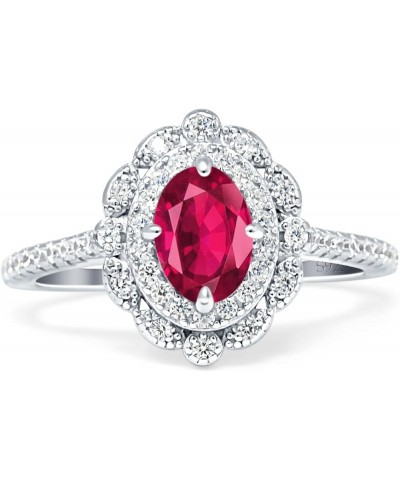 Floral Art Deco Oval Shape Vintage Style Halo Wedding Engagement Ring Cubic Zirconia 925 Sterling Silver Simulated Ruby $13.9...