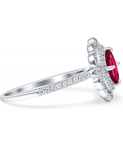 Floral Art Deco Oval Shape Vintage Style Halo Wedding Engagement Ring Cubic Zirconia 925 Sterling Silver Simulated Ruby $13.9...