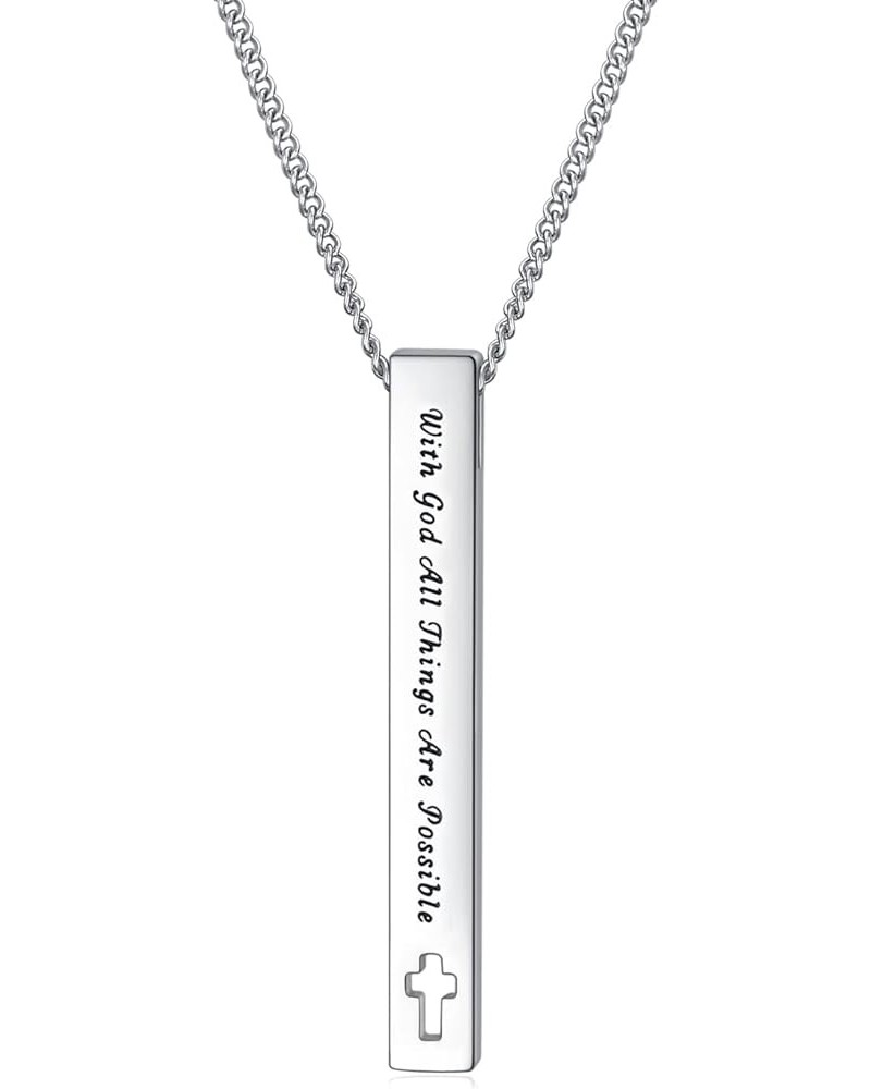 Christian Bible Verse Bar Necklaces for Women, Religious Faith Inspirational Birthday Jewelry Gift With God All Things Are Po...