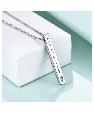 Christian Bible Verse Bar Necklaces for Women, Religious Faith Inspirational Birthday Jewelry Gift With God All Things Are Po...