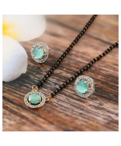 JewarHaat Indian Ad Cz Two-Tone Silver Gold-Plated CZ-Studded & Beaded Mangalsutra for Women and Girls Turquoise Stones With ...