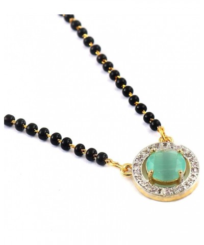 JewarHaat Indian Ad Cz Two-Tone Silver Gold-Plated CZ-Studded & Beaded Mangalsutra for Women and Girls Turquoise Stones With ...