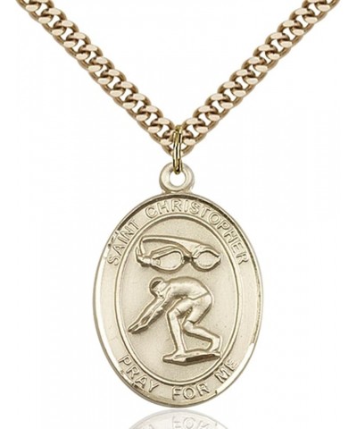 14KT Gold Filled Catholic Saint Sports Athlete Medal Pendant, 1 Inch Saint Christopher Swimming $93.94 Pendants