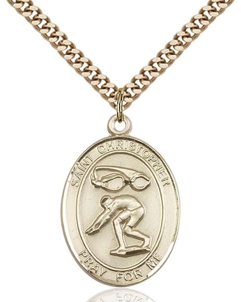 14KT Gold Filled Catholic Saint Sports Athlete Medal Pendant, 1 Inch Saint Christopher Swimming $93.94 Pendants