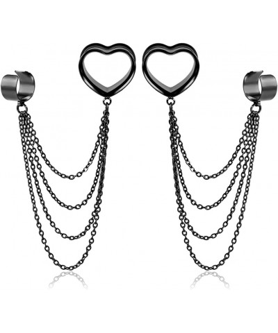 2PCS Fashion Dangle Ear Gauges Tunnels with Chain Hypoallergenic 316L Stainless Steel Lobe Cuff Body Piercing Jewelry 8mm(0G)...