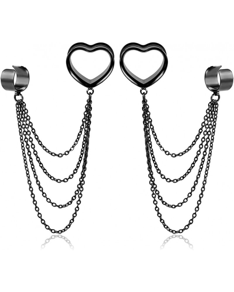 2PCS Fashion Dangle Ear Gauges Tunnels with Chain Hypoallergenic 316L Stainless Steel Lobe Cuff Body Piercing Jewelry 8mm(0G)...