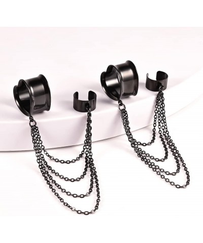 2PCS Fashion Dangle Ear Gauges Tunnels with Chain Hypoallergenic 316L Stainless Steel Lobe Cuff Body Piercing Jewelry 8mm(0G)...