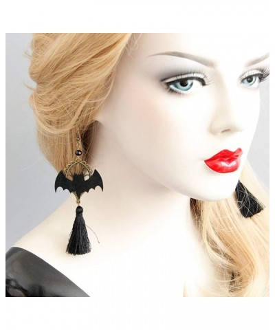 Punk Gothic Lolita Retro Jewelry Halloween Party Black Bat Tassel Earrings for Women Girl Cosplay $6.04 Earrings