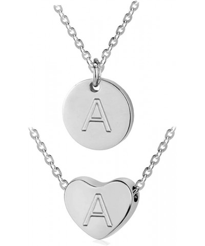 Heart and Disc Letter necklaces for Women Initial Pendant Necklace for Girls Silver A-Heart+Disc-Silver-Silver $8.09 Necklaces