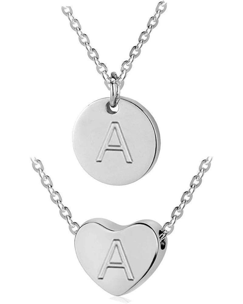 Heart and Disc Letter necklaces for Women Initial Pendant Necklace for Girls Silver A-Heart+Disc-Silver-Silver $8.09 Necklaces