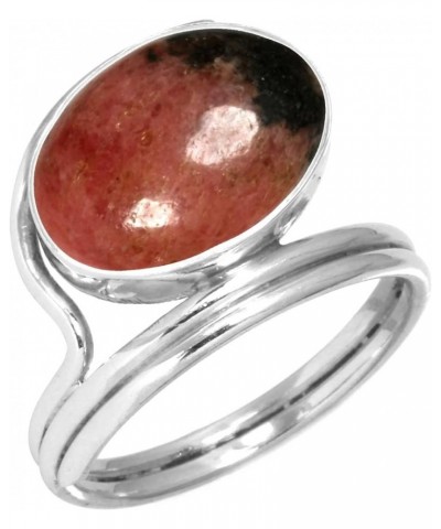 925 Sterling Silver Handmade Ring for Women 10x14 Oval Gemstone Boho Silver Jewelry for Gift (99018_R) Rhodonite $18.01 Rings