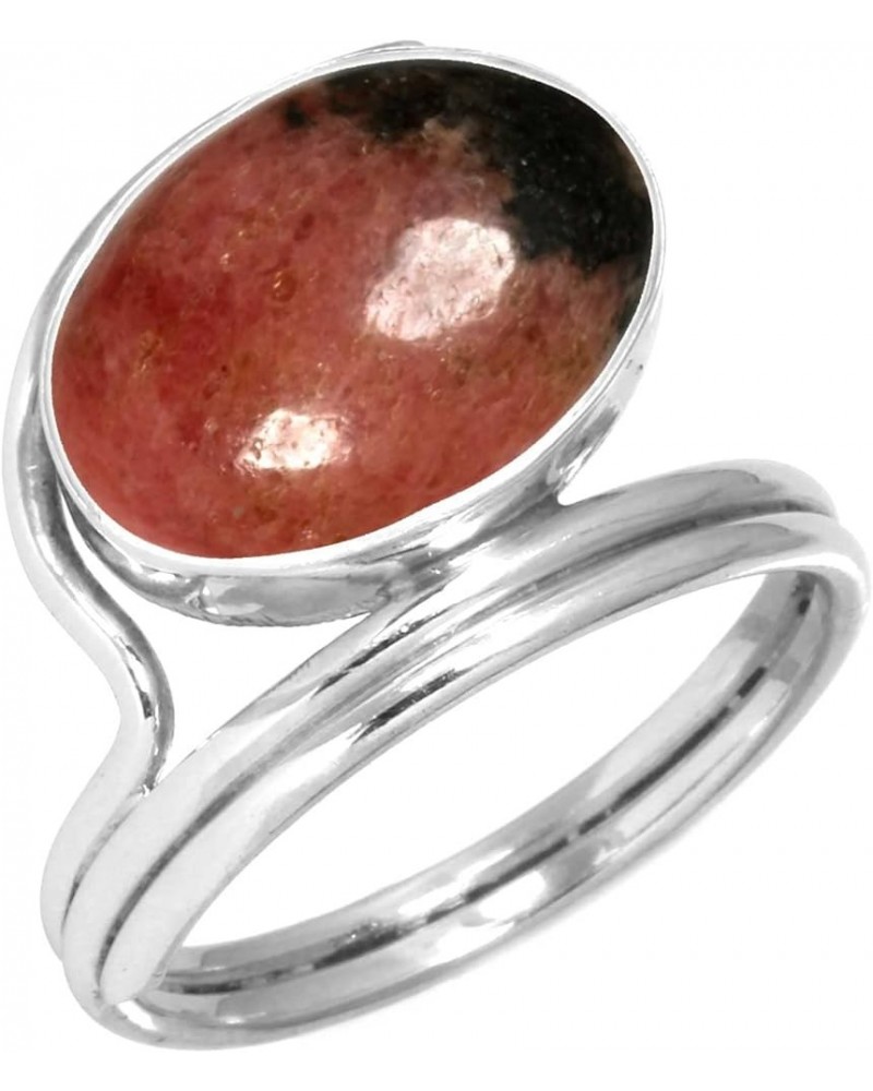 925 Sterling Silver Handmade Ring for Women 10x14 Oval Gemstone Boho Silver Jewelry for Gift (99018_R) Rhodonite $18.01 Rings