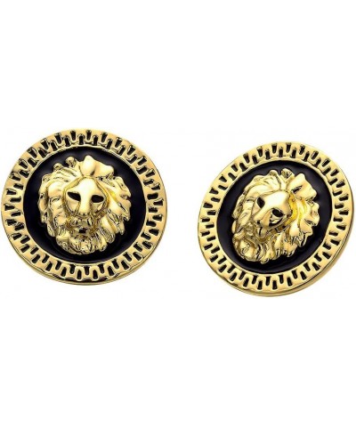 Lion Round Disc Large Big Stud Earrings for Women Men Girls Punk Personalized Sterling Silver Plated 14k Gold Animal Button C...