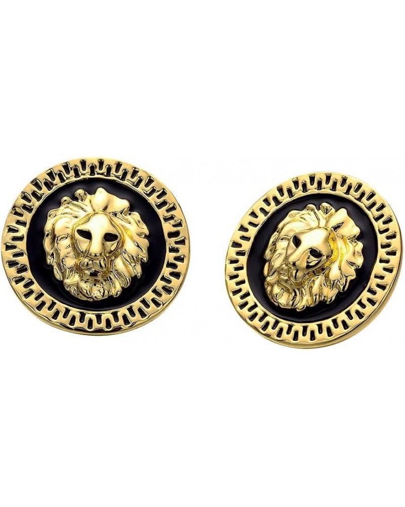 Lion Round Disc Large Big Stud Earrings for Women Men Girls Punk Personalized Sterling Silver Plated 14k Gold Animal Button C...