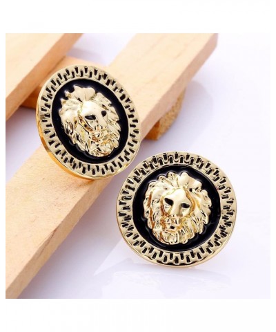 Lion Round Disc Large Big Stud Earrings for Women Men Girls Punk Personalized Sterling Silver Plated 14k Gold Animal Button C...