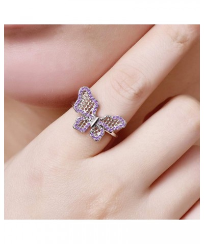 Women 925 Sterling Silver Plated Pear Cut Filled 2PCS Sapphire Quartz Dainty Butterfly Eternity Wedding Ring US8 C_Purple $4....