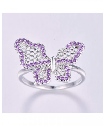 Women 925 Sterling Silver Plated Pear Cut Filled 2PCS Sapphire Quartz Dainty Butterfly Eternity Wedding Ring US8 C_Purple $4....