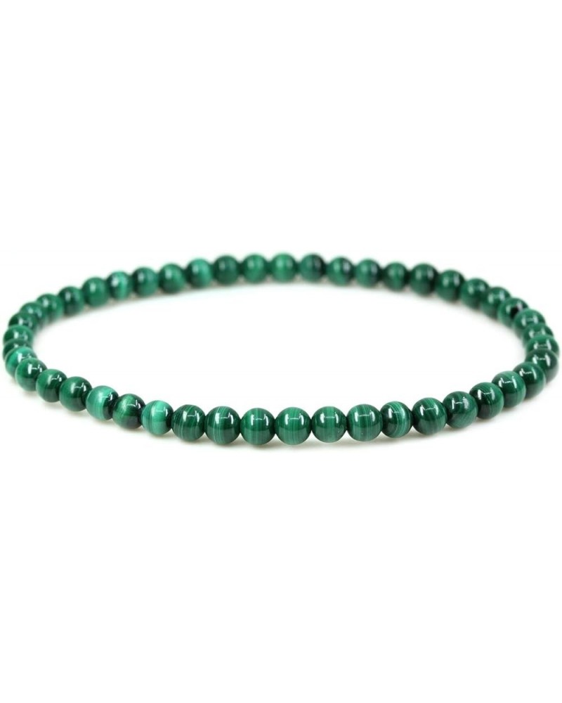 4mm Natural Round Beads Gemstones Rock Crystal Stretch Bracelet 7 Inch Unisex Green Malachite $7.31 Bracelets