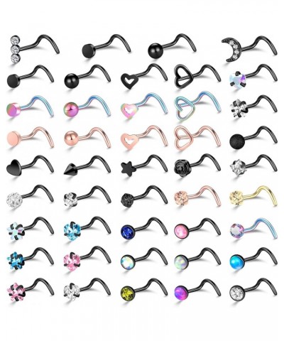 36-44 Pcs 18G 20G Nose Rings Studs Nose Rings for Women Nose Piercings Jewelry Surgical Stainless Steel Straight Nose Studs M...