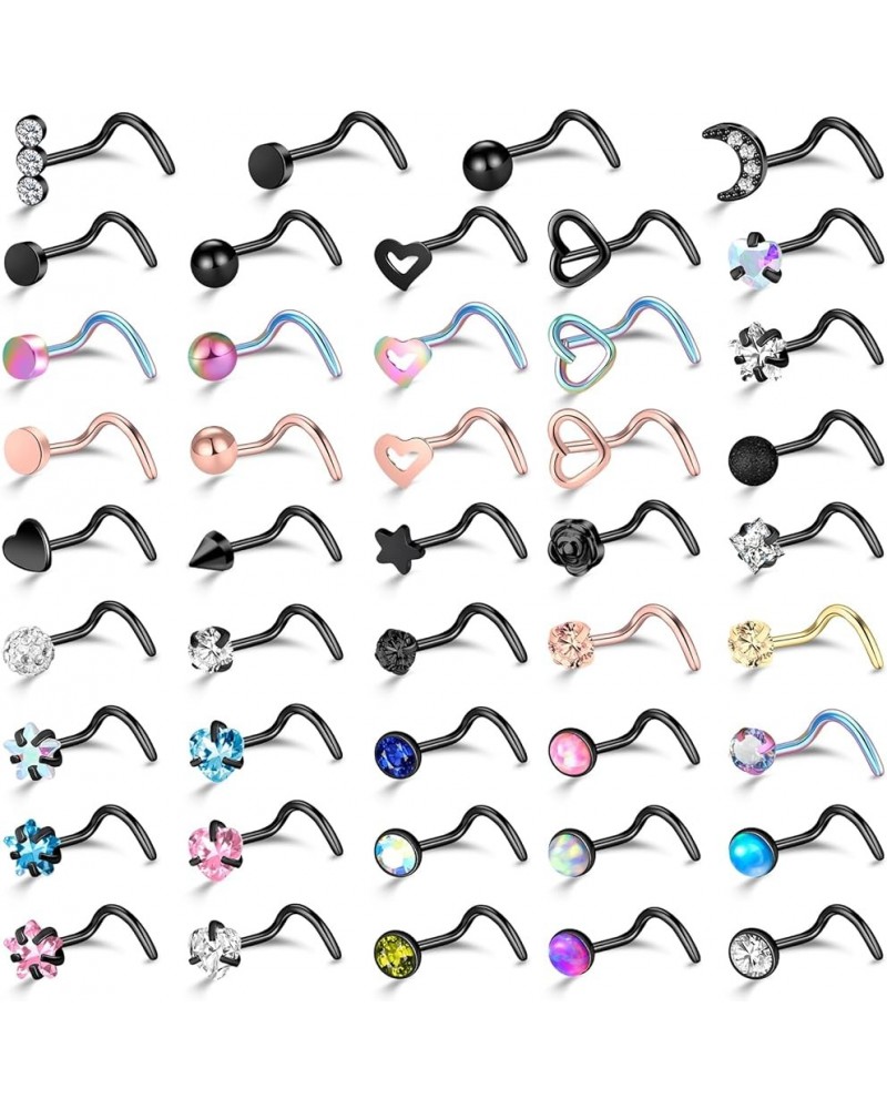 36-44 Pcs 18G 20G Nose Rings Studs Nose Rings for Women Nose Piercings Jewelry Surgical Stainless Steel Straight Nose Studs M...