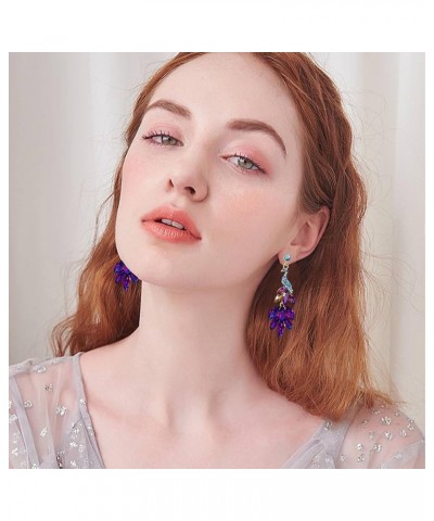 Vintage Peacock Dangle Earrings for Women Girls Gold Plated Crystal Feather Peafowl Statement Drop Dangling Stud Earring Boho...