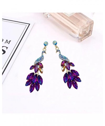 Vintage Peacock Dangle Earrings for Women Girls Gold Plated Crystal Feather Peafowl Statement Drop Dangling Stud Earring Boho...