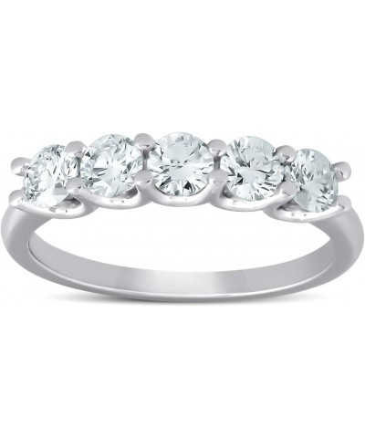 14k White Gold 1Ct Round-Cut Diamond Five Stone Wedding Ring Women's Lab Grown Anniversary Band U Prong $151.50 Rings