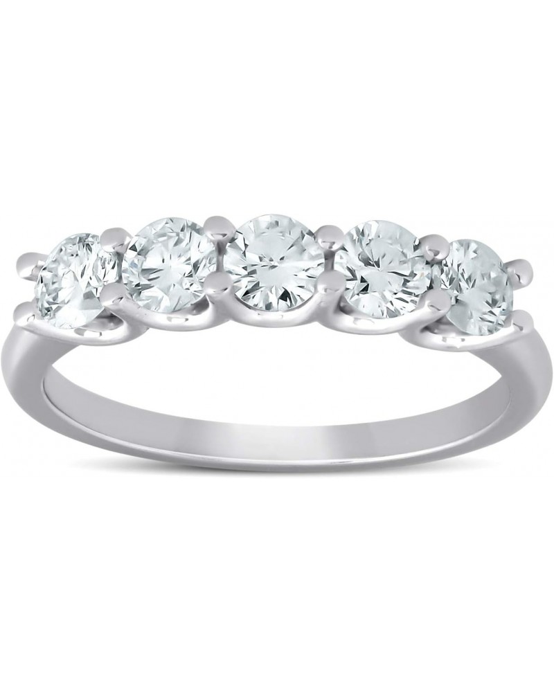 14k White Gold 1Ct Round-Cut Diamond Five Stone Wedding Ring Women's Lab Grown Anniversary Band U Prong $151.50 Rings