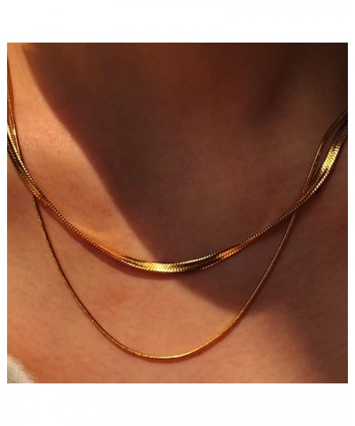 Layered Dainty Snack Chain Necklace Herringbone Choker Adjustable Strong Link Heart Pendant for Women Gift Packed Simple Gold...