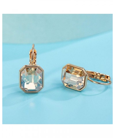 Austrian Crystal Octagon Leverback Drop Earrings for Women 14K Rose Gold Plated Hypoallergenic Jewelry Light Topaz $10.32 Ear...