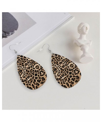 Faux Leather Earrings, Teardrop Dangle Earrings, Lightweight Dangle For Women Girls Brown Leopard $6.49 Earrings