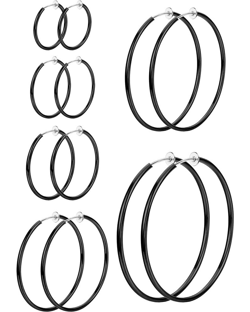 6 Pairs Clip On Hoop Earrings for Women Fake Hoop Earrings Spring Hoop Earrings Set for Non-Pierced Ears Jewelry 6 Sizes Blac...