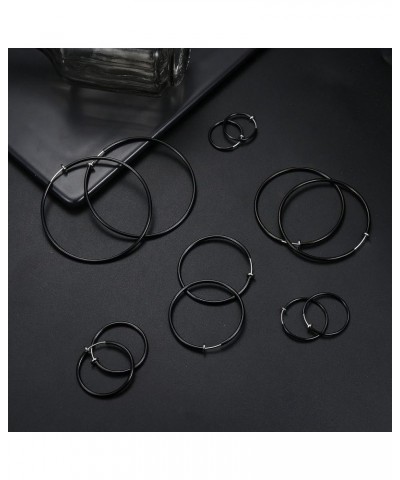 6 Pairs Clip On Hoop Earrings for Women Fake Hoop Earrings Spring Hoop Earrings Set for Non-Pierced Ears Jewelry 6 Sizes Blac...