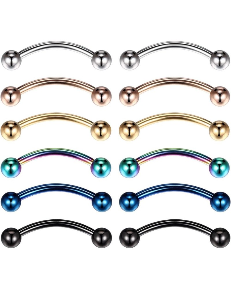 18G 16G Eyebrow Rings Curved Barbell Stainless Steel 6 8 10 12 14mm Navel Rings Lip Labret Eyebow Body Jewelry Piercing 12Pcs...