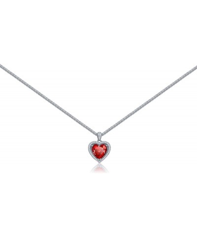 Forever Love Heart Pendant Necklace Simulated Birthstone Crystals Red Love Cubic Zirconia 18K Gold Rope Chain Dainty Charm Bi...