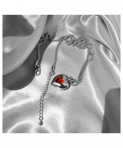 Forever Love Heart Pendant Necklace Simulated Birthstone Crystals Red Love Cubic Zirconia 18K Gold Rope Chain Dainty Charm Bi...