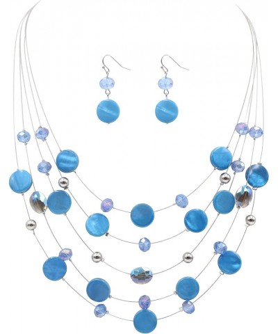 Multi Layered Shell Illusion Necklace Earring Set Colorful Chunky Beads Necklace for Women Gifts Light Blue $10.19 Jewelry Sets