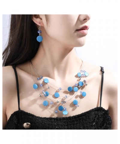 Multi Layered Shell Illusion Necklace Earring Set Colorful Chunky Beads Necklace for Women Gifts Light Blue $10.19 Jewelry Sets