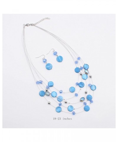 Multi Layered Shell Illusion Necklace Earring Set Colorful Chunky Beads Necklace for Women Gifts Light Blue $10.19 Jewelry Sets