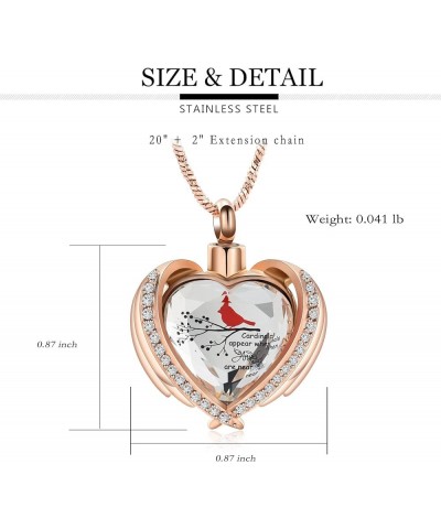 Red Cardinal Urn Ashes Necklace for Women Men Angel Wing Crystal Heart Urn Locket for Ashes Keepsake Memorial Cremation Jewel...