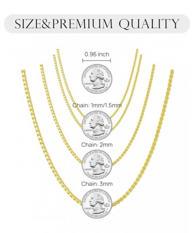 Authentic 925 Sterling Silver Box Chain 1/1.5/2/3 mm Box Link Chain with Lobster Clasp Silver/14K Yellow Gold Plated Necklace...