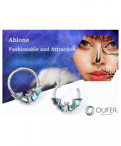 16G Septum Rings Hoops, 316L Stainless Steel Septum Piercings, Black Bat Design Cartilage Earrings, Helix Conch Daith Piercin...