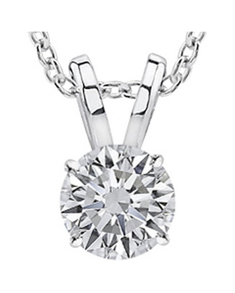 0.5 Carat 14K White Gold Round Diamond 4 Prong Solitaire Pendant Necklace J Color I2 Clarity 0.5 Carat Platinum and White Gol...