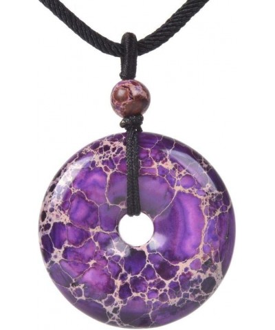 Gemstone 30mm Donut Beads Reiki Chakra Pendant Necklace Handmade Jewelry 22 Inch Purple Sea Sediment Jasper $8.66 Necklaces