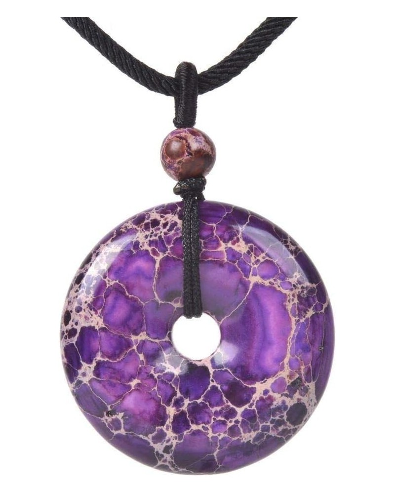 Gemstone 30mm Donut Beads Reiki Chakra Pendant Necklace Handmade Jewelry 22 Inch Purple Sea Sediment Jasper $8.66 Necklaces